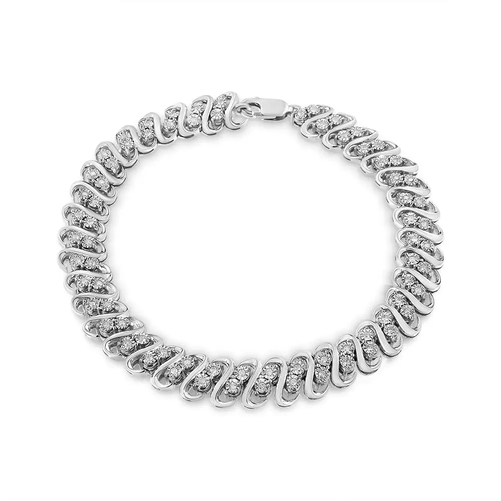 Exquisite.925 Sterling Diamond Double Row S-link Bracelet