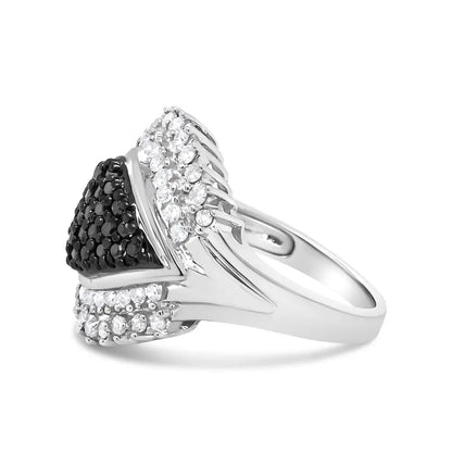 .925 Sterling Siler 1.00 Cttw White and Black Diamond Cluster Evil Eye Ring (black I-j Color I2-i3 Clarity) - Fine