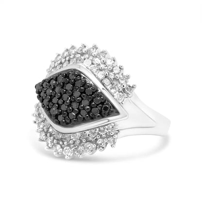 .925 Sterling Siler 1.00 Cttw White and Black Diamond Cluster Evil Eye Ring (black I-j Color I2-i3 Clarity) - Fine