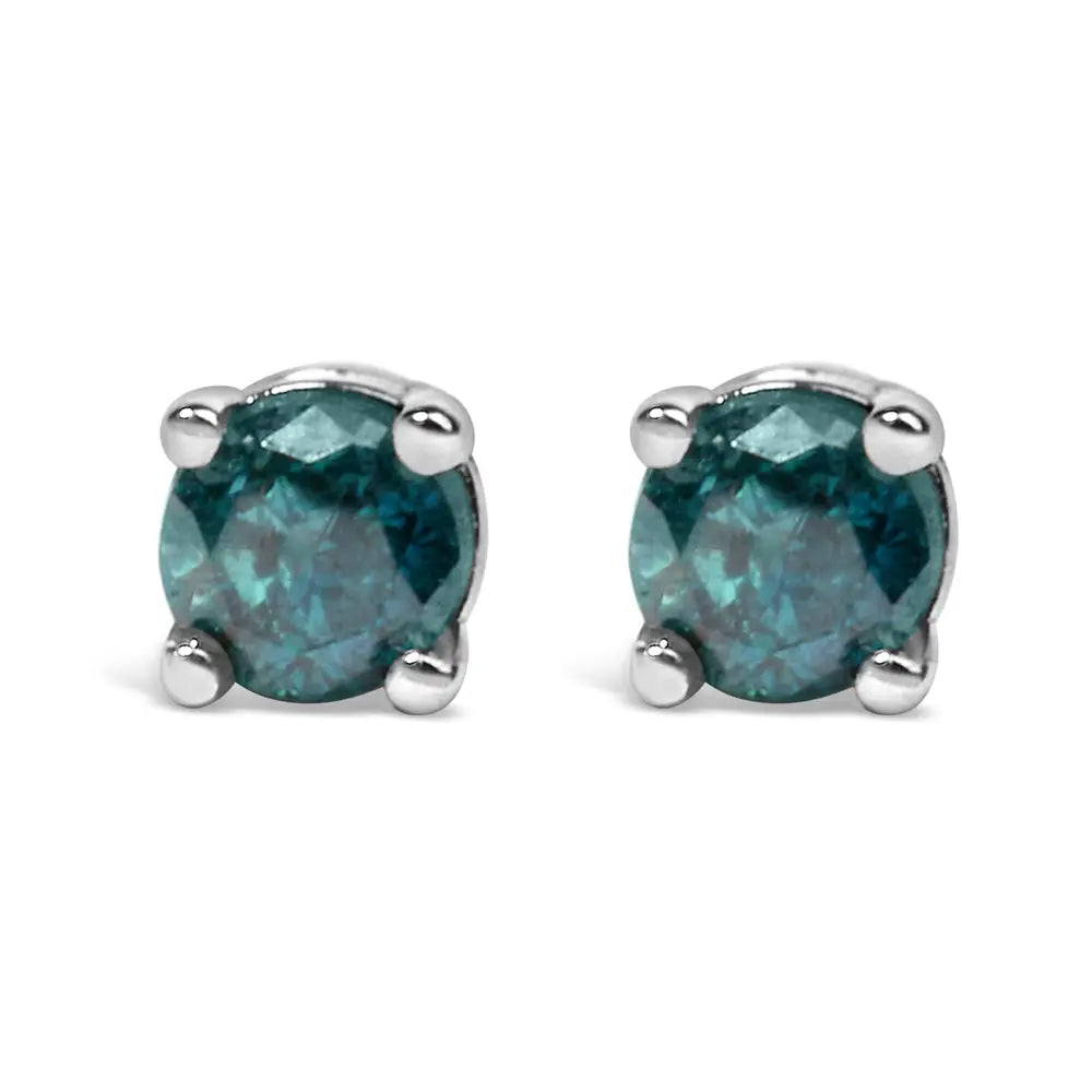 .925 Sterling Silver 0.15 Cttw Round Brilliant-cut Diamond Classic 4-prong Stud Earrings - Fine Jewelry us Direct