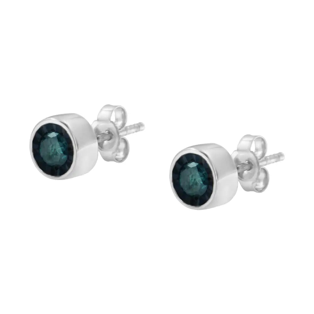 .925 Sterling Silver 0.40 Cttw Round Brilliant-cut Blue Diamond Miracle-set Stud Earrings (fancy Color-enhanced I2-i3