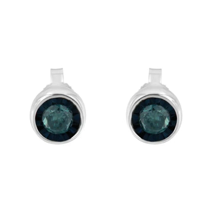 .925 Sterling Silver 0.40 Cttw Round Brilliant-cut Blue Diamond Miracle-set Stud Earrings (fancy Color-enhanced I2-i3