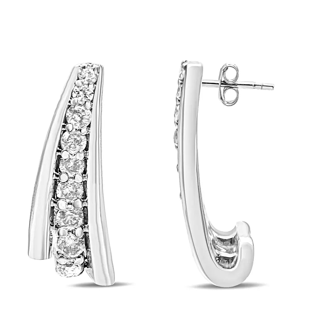 .925 Sterling Silver 0.50 Cttw Round Diamond Graduated Huggie Stud Earrings (i-j Color I2-i3 Clarity) - White - Fine