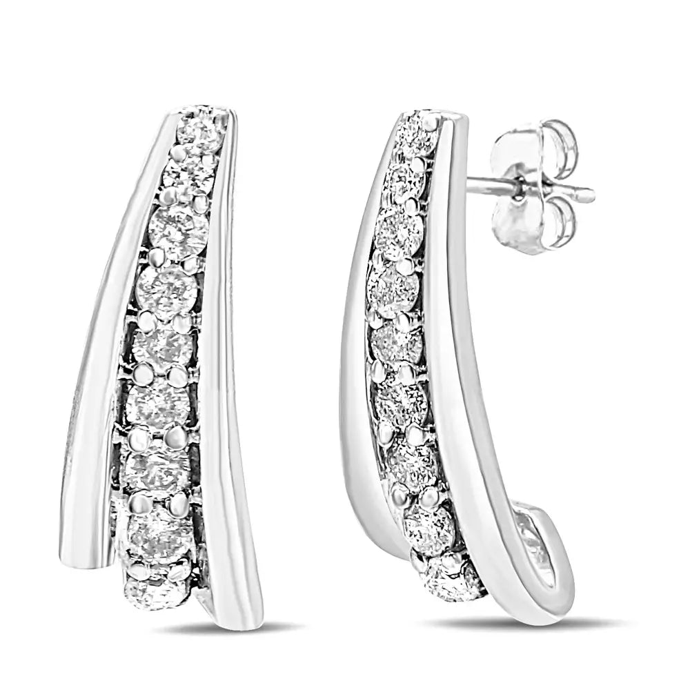 .925 Sterling Silver 0.50 Cttw Round Diamond Graduated Huggie Stud Earrings (i-j Color I2-i3 Clarity) - White - Fine