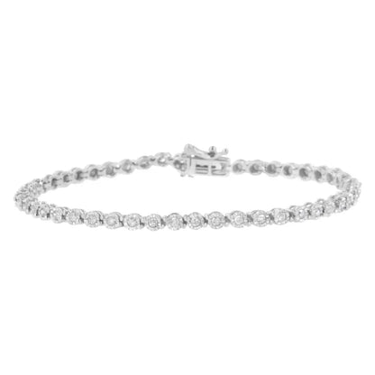 .925 Sterling Silver 1.0 Cttw Bezel-set Round-cut Diamond Link Bracelet (i-j Color I3 Clarity) - 7.25’’ - Fine