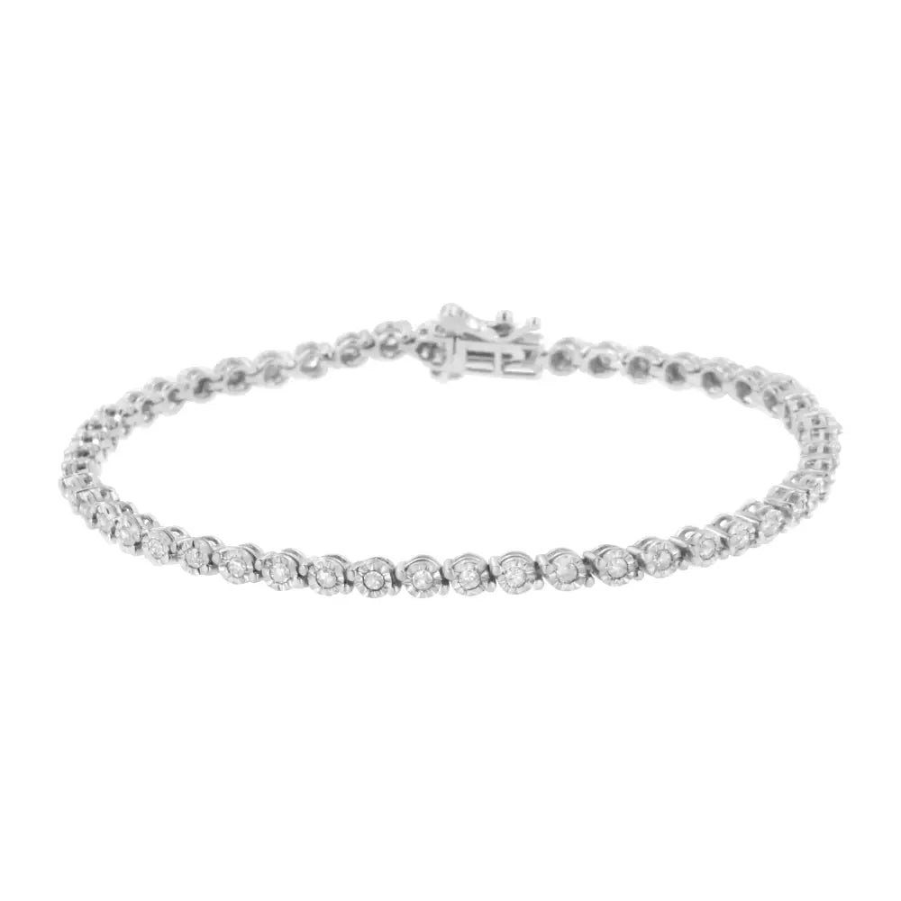 .925 Sterling Silver 1.0 Cttw Bezel-set Round-cut Diamond Link Bracelet (i-j Color I3 Clarity) - 7.25’’ - Fine