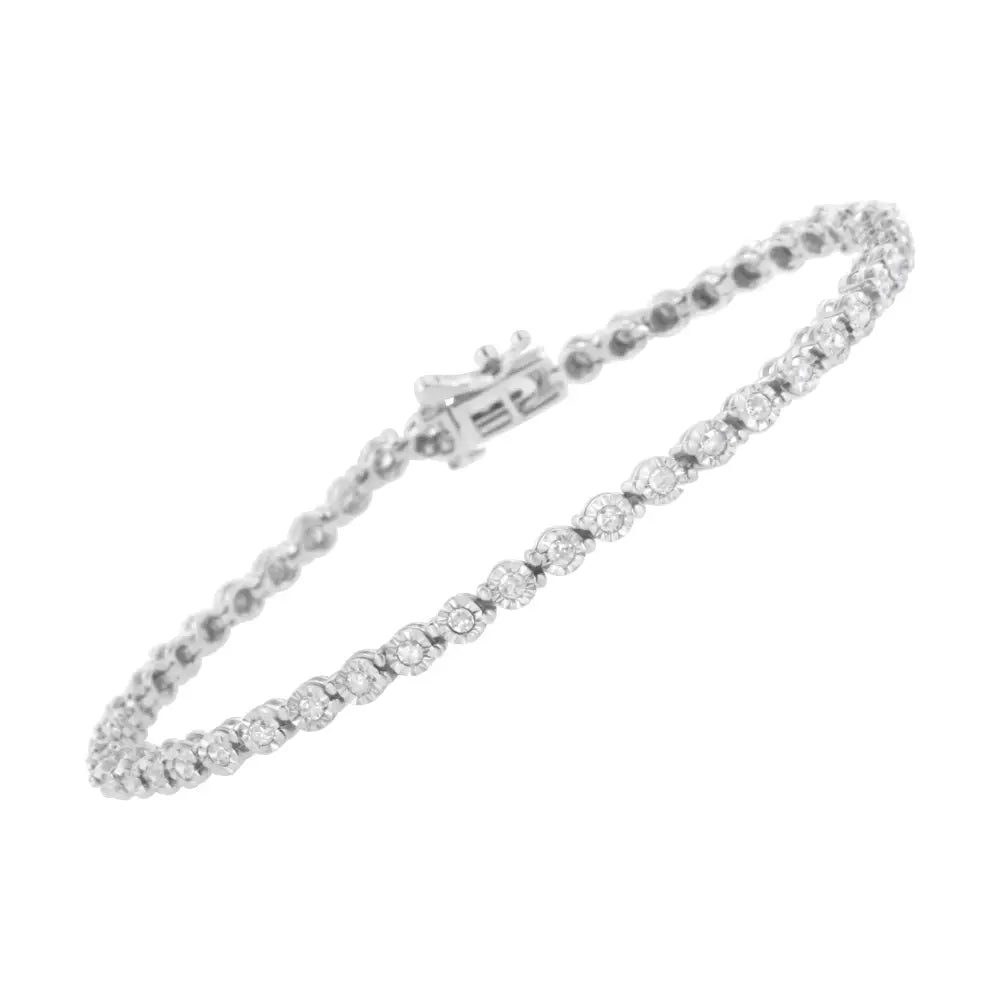 .925 Sterling Silver 1.0 Cttw Bezel-set Round-cut Diamond Link Bracelet (i-j Color I3 Clarity) - 7.25’’ - Fine