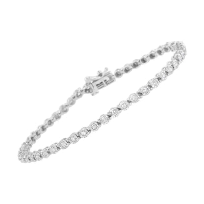 .925 Sterling Silver 1.0 Cttw Bezel-set Round-cut Diamond Link Bracelet (i-j Color I3 Clarity) - 7.25’’ - Fine