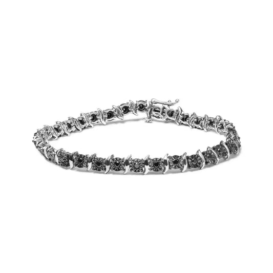 .925 Sterling Silver 1.0 Cttw Black Treated Diamond S-curve Link Miracle-set 7’’ Tennis Bracelet (black Color I2-i3