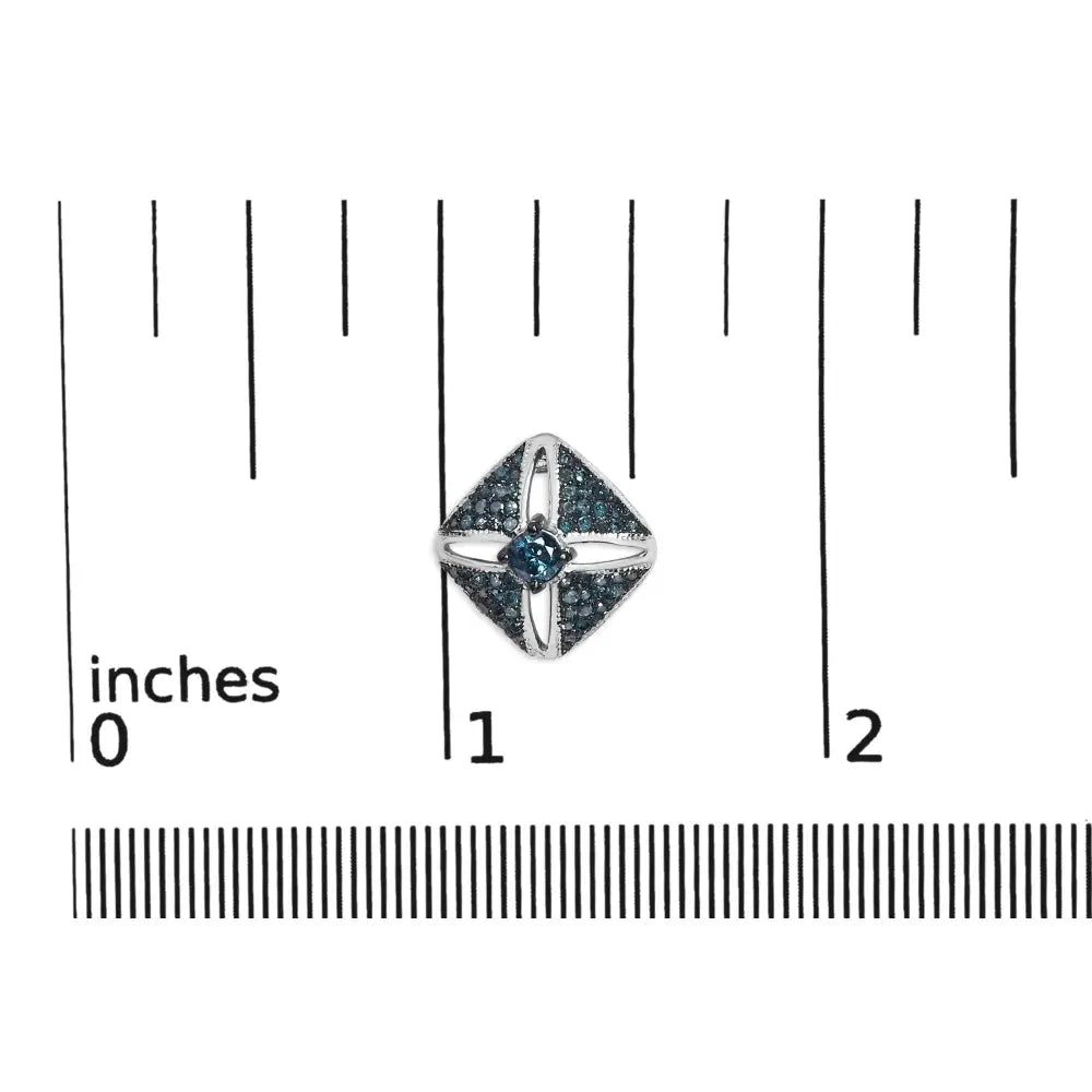 .925 Sterling Silver 1.0 Cttw Blue Diamond Studded Rhombus Stud Earring (blue Color I2-i3 Clarity) - Fine Jewelry