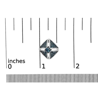 .925 Sterling Silver 1.0 Cttw Blue Diamond Studded Rhombus Stud Earring (blue Color I2-i3 Clarity) - Fine Jewelry