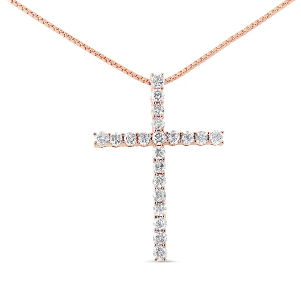 .925 Sterling Silver 1.0 Cttw Champagne Diamond Gold Cross Pendant Necklace for Women (champagne Color I1-i2 Clarity)-