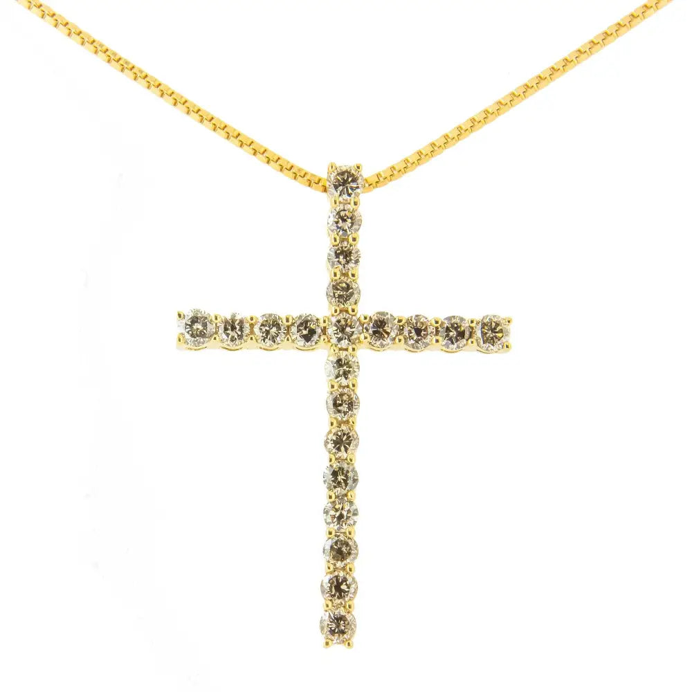 .925 Sterling Silver 1.0 Cttw Champagne Diamond Gold Cross Pendant Necklace for Women (champagne Color I1-i2 Clarity)-