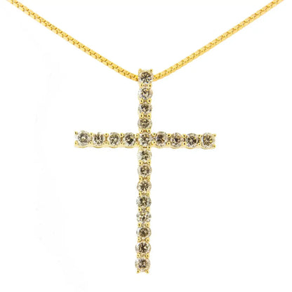 .925 Sterling Silver 1.0 Cttw Champagne Diamond Gold Cross Pendant Necklace for Women (champagne Color I1-i2 Clarity)-