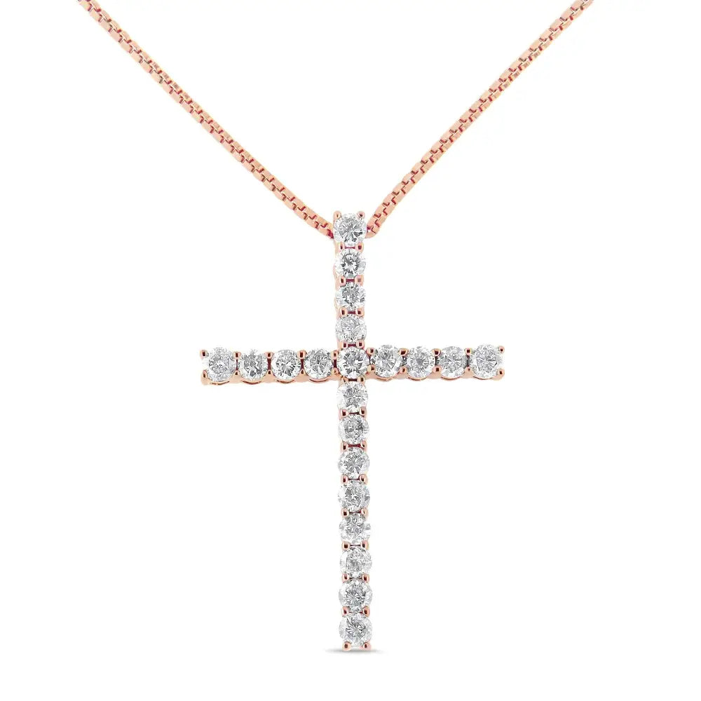 .925 Sterling Silver 1.0 Cttw Champagne Diamond Gold Cross Pendant Necklace for Women (champagne Color I1-i2 Clarity)-