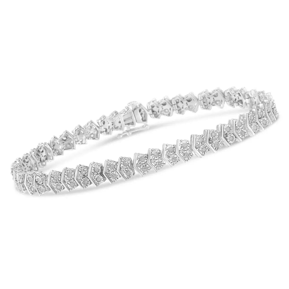 .925 Sterling Silver 1.0 Cttw Chevron 2 Stone Arrow Link Tennis Bracelet (i-j Color I3 Clarity) - 7” - Fine Jewelry