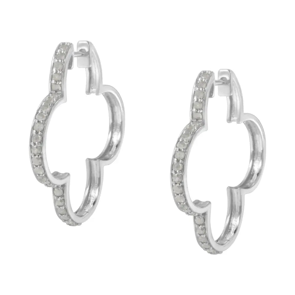 .925 Sterling Silver 1.0 Cttw Diamond 4 Leaf Clover Shape Hoop Earrings(i-j Color I3 Clarity) - Fine Jewelry us Direct