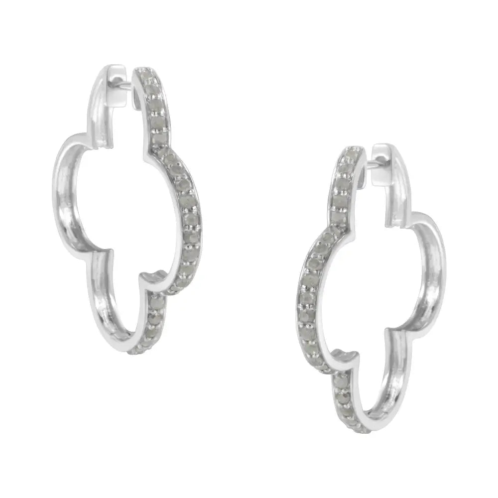 .925 Sterling Silver 1.0 Cttw Diamond 4 Leaf Clover Shape Hoop Earrings(i-j Color I3 Clarity) - Fine Jewelry us Direct