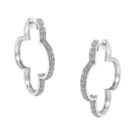 .925 Sterling Silver 1.0 Cttw Diamond 4 Leaf Clover Shape Hoop Earrings(i-j Color I3 Clarity) - Fine Jewelry us Direct