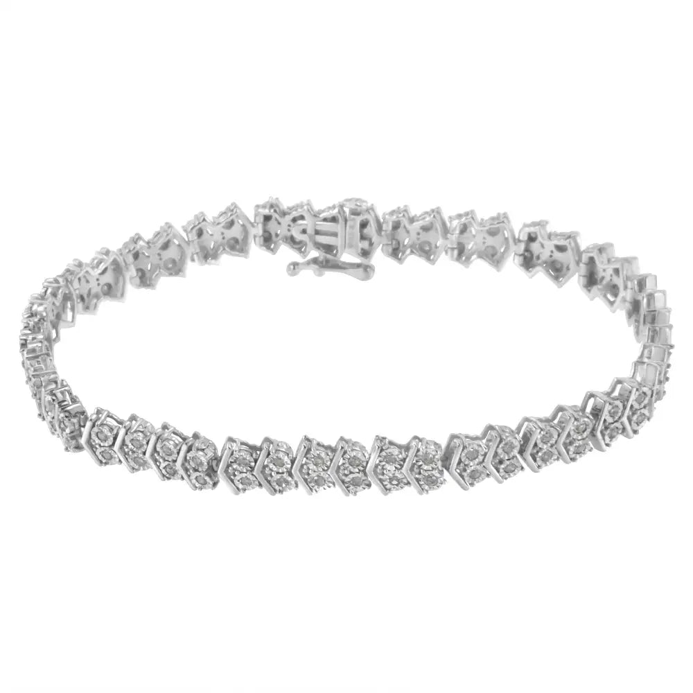 .925 Sterling Silver 1.0 Cttw Diamond ?Arrow’ Shape Tennis Link Bracelet (i-j Color I3 Clarity) -7.25’’ - Fine