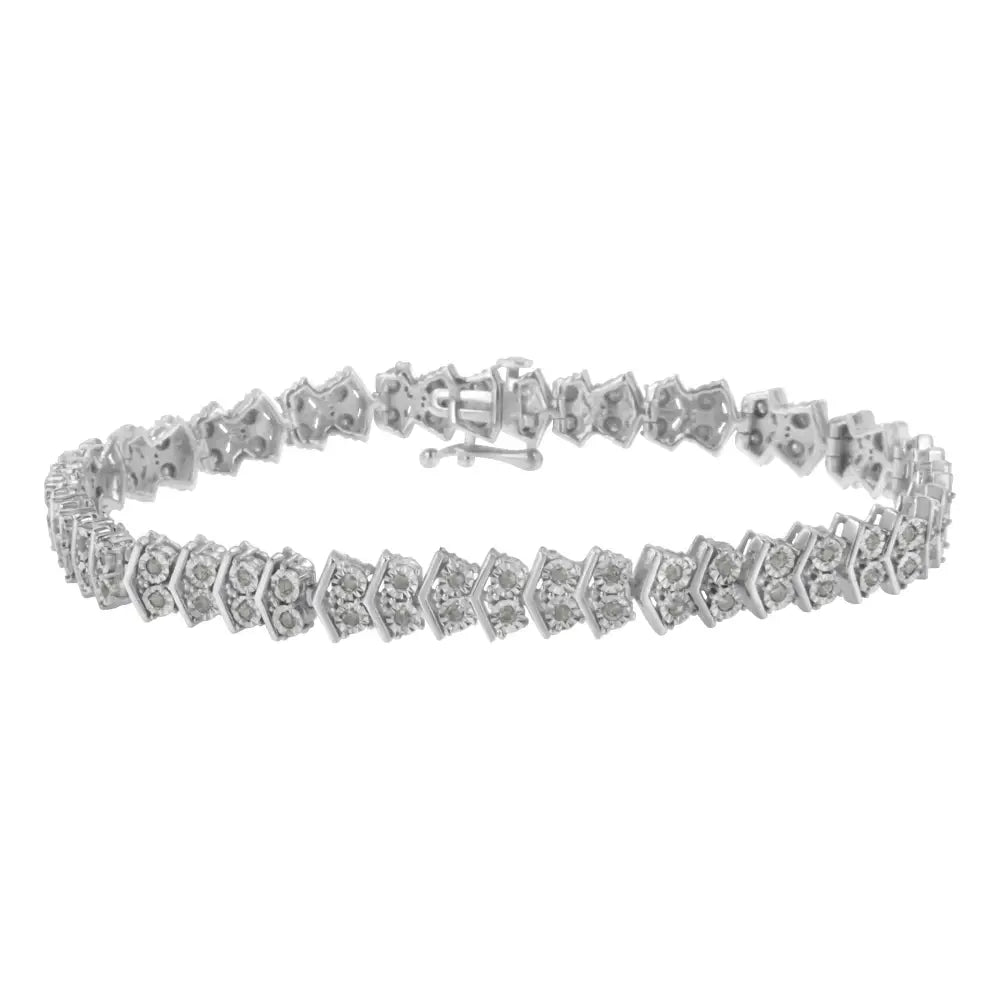 .925 Sterling Silver 1.0 Cttw Diamond ?Arrow’ Shape Tennis Link Bracelet (i-j Color I3 Clarity) -7.25’’ - Fine