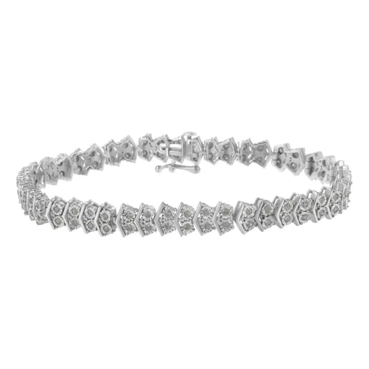 .925 Sterling Silver 1.0 Cttw Diamond ?Arrow’ Shape Tennis Link Bracelet (i-j Color I3 Clarity) -7.25’’ - Fine