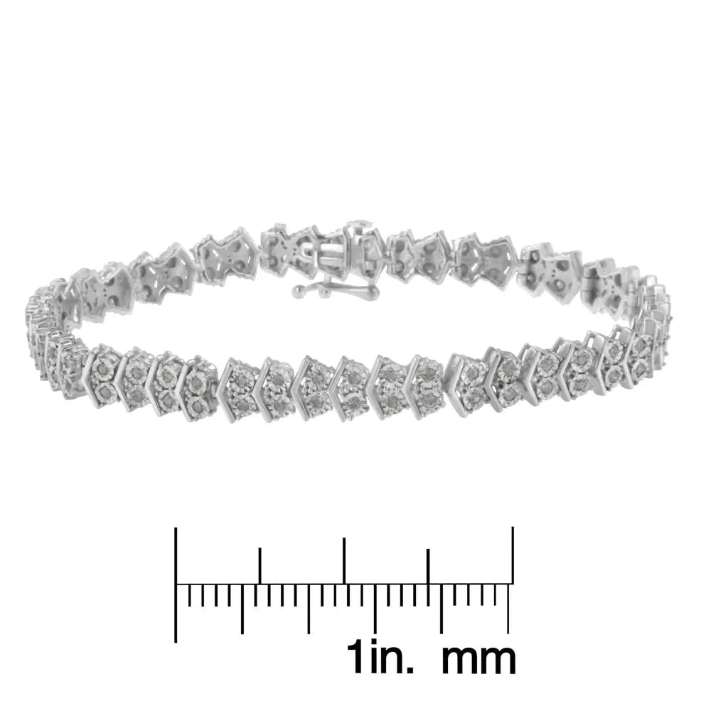 .925 Sterling Silver 1.0 Cttw Diamond ?Arrow’ Shape Tennis Link Bracelet (i-j Color I3 Clarity) -7.25’’ - Fine