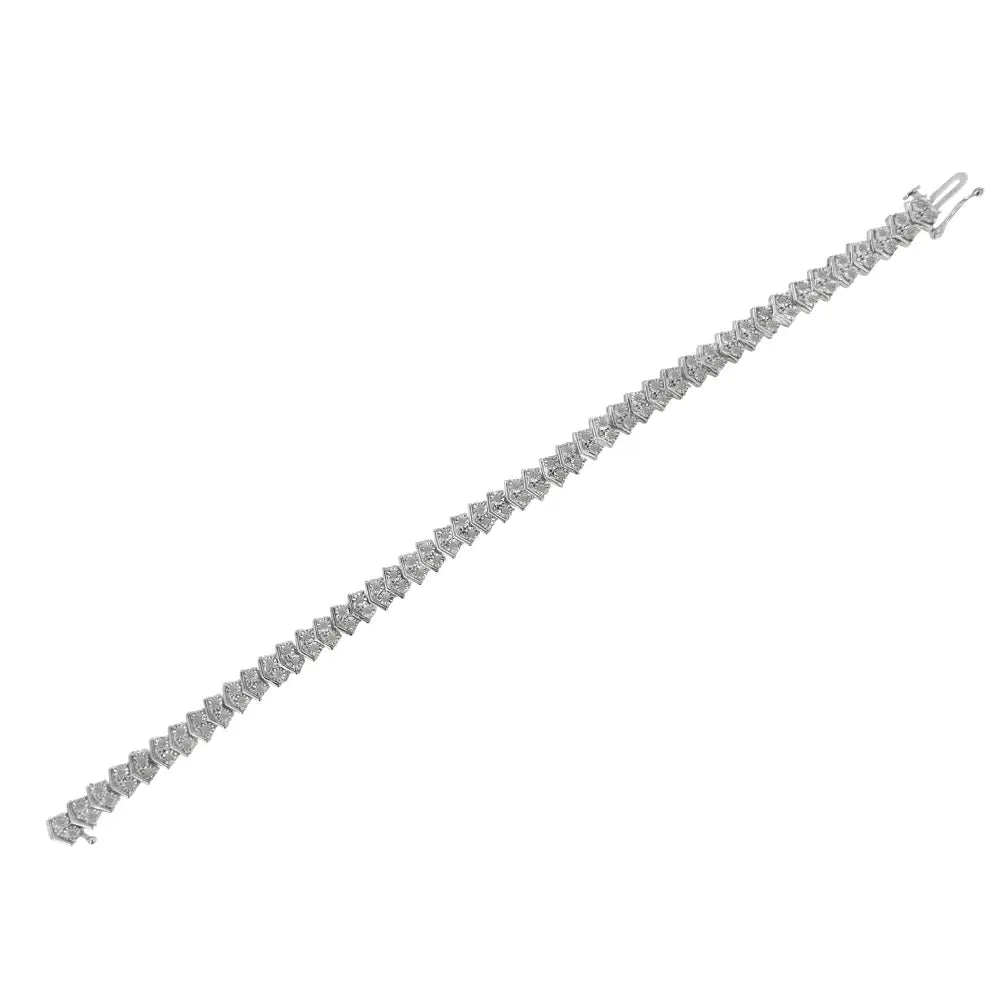 .925 Sterling Silver 1.0 Cttw Diamond ?Arrow’ Shape Tennis Link Bracelet (i-j Color I3 Clarity) -7.25’’ - Fine