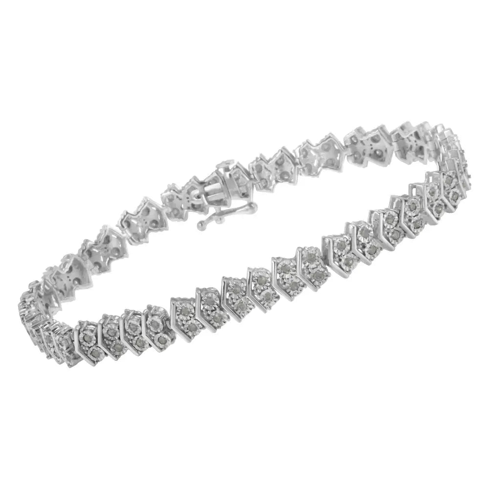 .925 Sterling Silver 1.0 Cttw Diamond ?Arrow’ Shape Tennis Link Bracelet (i-j Color I3 Clarity) -7.25’’ - Fine