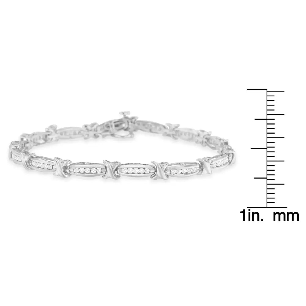 .925 Sterling Silver 1.0 Cttw Diamond Channel Set Tapered & X-link 7’’ Tennis Bracelet (i-j Color I2-i3 Clarity)