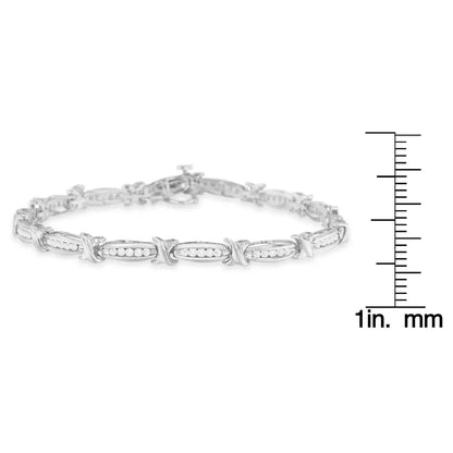 .925 Sterling Silver 1.0 Cttw Diamond Channel Set Tapered & X-link 7’’ Tennis Bracelet (i-j Color I2-i3 Clarity)