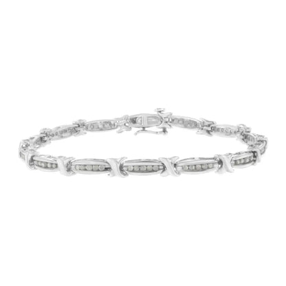 .925 Sterling Silver 1.0 Cttw Diamond Channel Set Tapered & X-link 7’’ Tennis Bracelet (i-j Color I2-i3 Clarity)