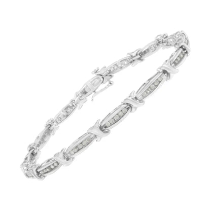 .925 Sterling Silver 1.0 Cttw Diamond Channel Set Tapered & X-link 7’’ Tennis Bracelet (i-j Color I2-i3 Clarity)