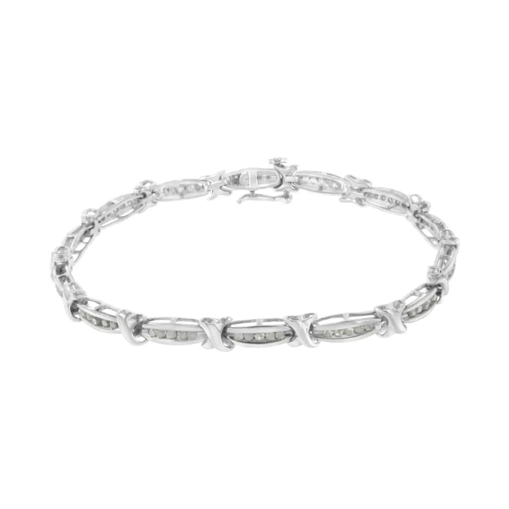 .925 Sterling Silver 1.0 Cttw Diamond Channel Set Tapered & X-link 7’’ Tennis Bracelet (i-j Color I2-i3 Clarity)