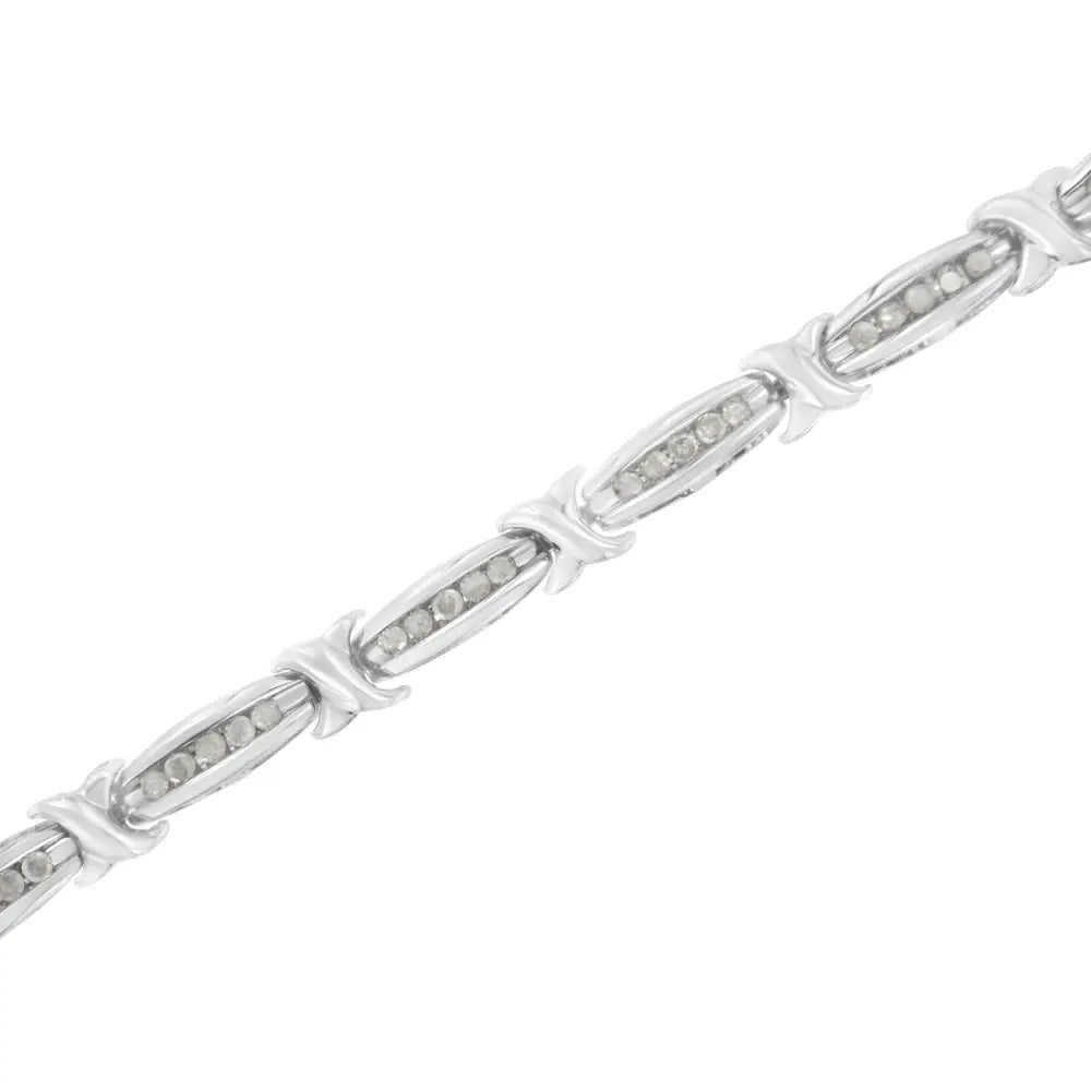 .925 Sterling Silver 1.0 Cttw Diamond Channel Set Tapered & X-link 7’’ Tennis Bracelet (i-j Color I2-i3 Clarity)