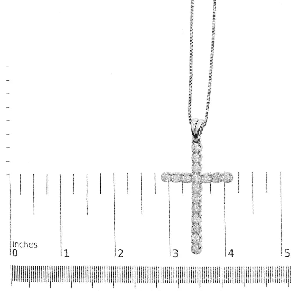 .925 Sterling Silver 1.0 Cttw Diamond Classic Cross 18’’ Pendant Necklace (i-j Color I2-i3 Clarity) - Fine Jewelry