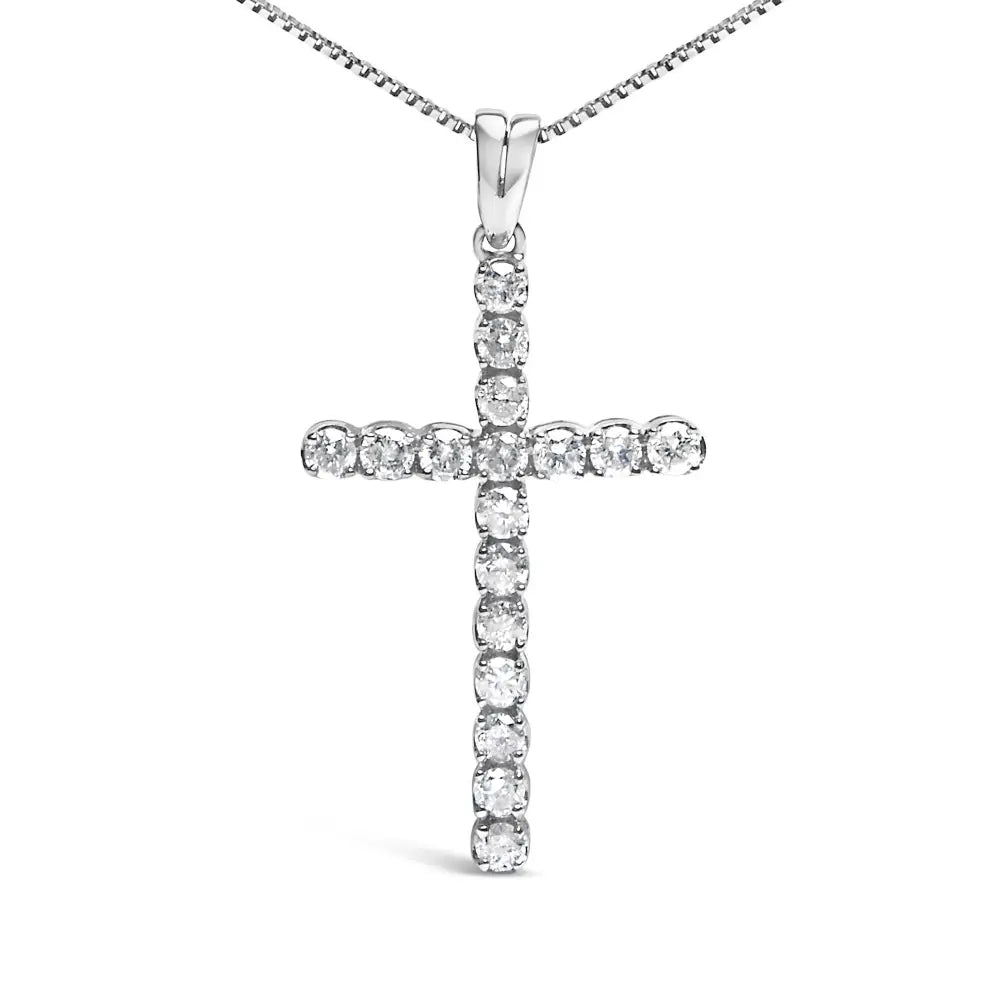 .925 Sterling Silver 1.0 Cttw Diamond Classic Cross 18’’ Pendant Necklace (i-j Color I2-i3 Clarity) - Fine Jewelry