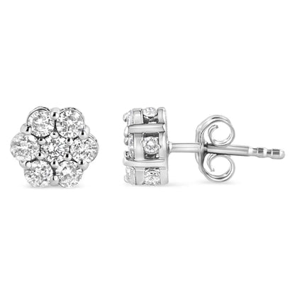 .925 Sterling Silver 1.0 Cttw Diamond Cluster 7 Stone Floral Stud Earring (i-j Color I1-i2 Clarity) - Fine Jewelry