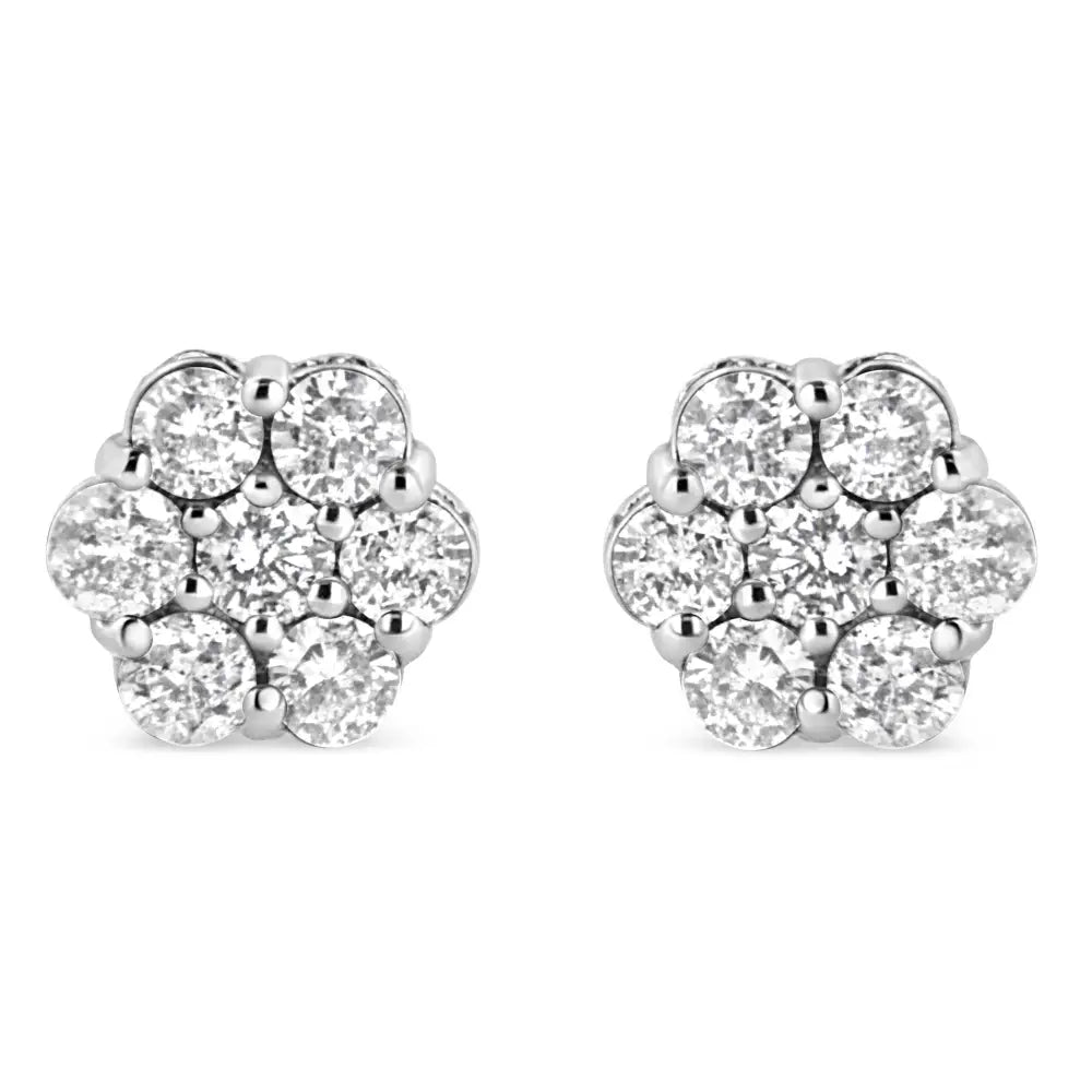 .925 Sterling Silver 1.0 Cttw Diamond Cluster 7 Stone Floral Stud Earring (i-j Color I1-i2 Clarity) - Fine Jewelry