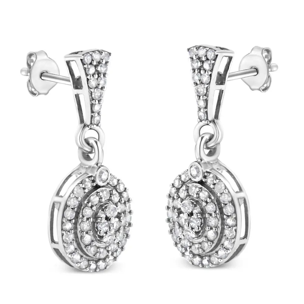 .925 Sterling Silver 1.0 Cttw Diamond Cluster Oval Shape Drop and Dangle Earrings (i-j Color I3 Clarity) - Fine Jewelry