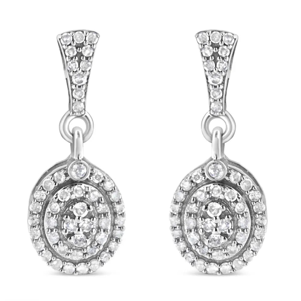 .925 Sterling Silver 1.0 Cttw Diamond Cluster Oval Shape Drop and Dangle Earrings (i-j Color I3 Clarity) - Fine Jewelry