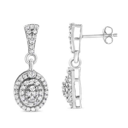 .925 Sterling Silver 1.0 Cttw Diamond Cluster Oval Shape Drop and Dangle Earrings (i-j Color I3 Clarity) - Fine Jewelry