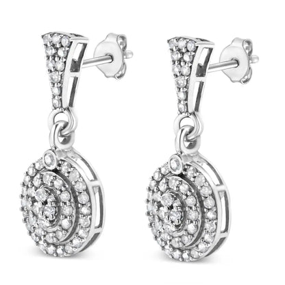 .925 Sterling Silver 1.0 Cttw Diamond Cluster Oval Shape Drop and Dangle Earrings (i-j Color I3 Clarity) - Fine Jewelry