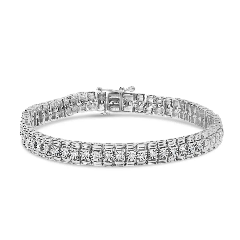 .925 Sterling Silver 1.0 Cttw Diamond Collar Line Link Bracelet (i-j Color I1-i2 Clarity) - Size 7.25’’ Inches