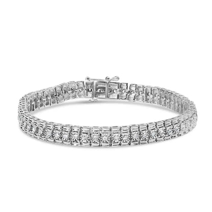 .925 Sterling Silver 1.0 Cttw Diamond Collar Line Link Bracelet (i-j Color I1-i2 Clarity) - Size 7.25’’ Inches