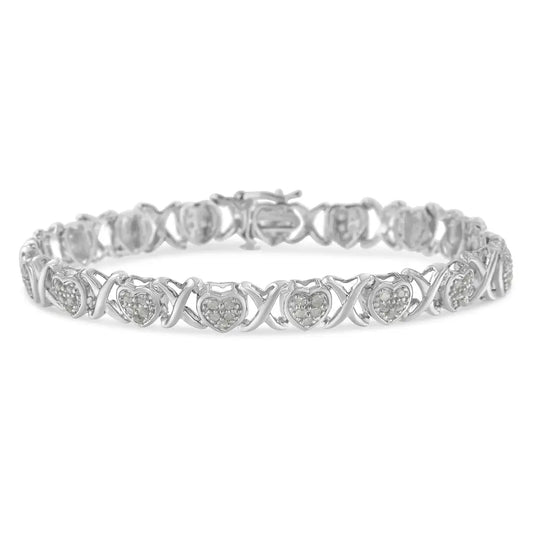 .925 Sterling Silver 1.0 Cttw Diamond Heart & X-link 7’’ Tennis Bracelet (i-j Color I2-i3 Clarity) - Fine Jewelry