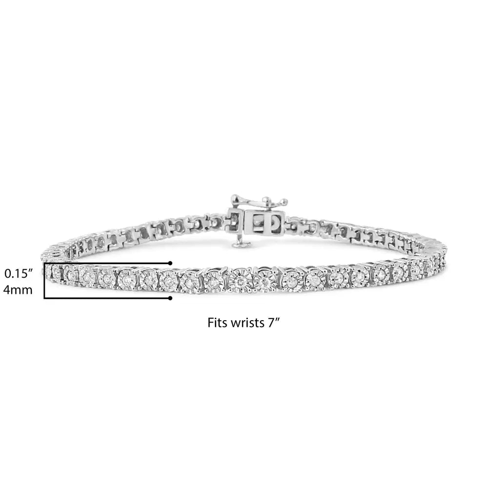 .925 Sterling Silver 1.0 Cttw Diamond Illusion-set Miracle Plate Tennis Bracelet (i-j Color I3 Clarity) - 7’’