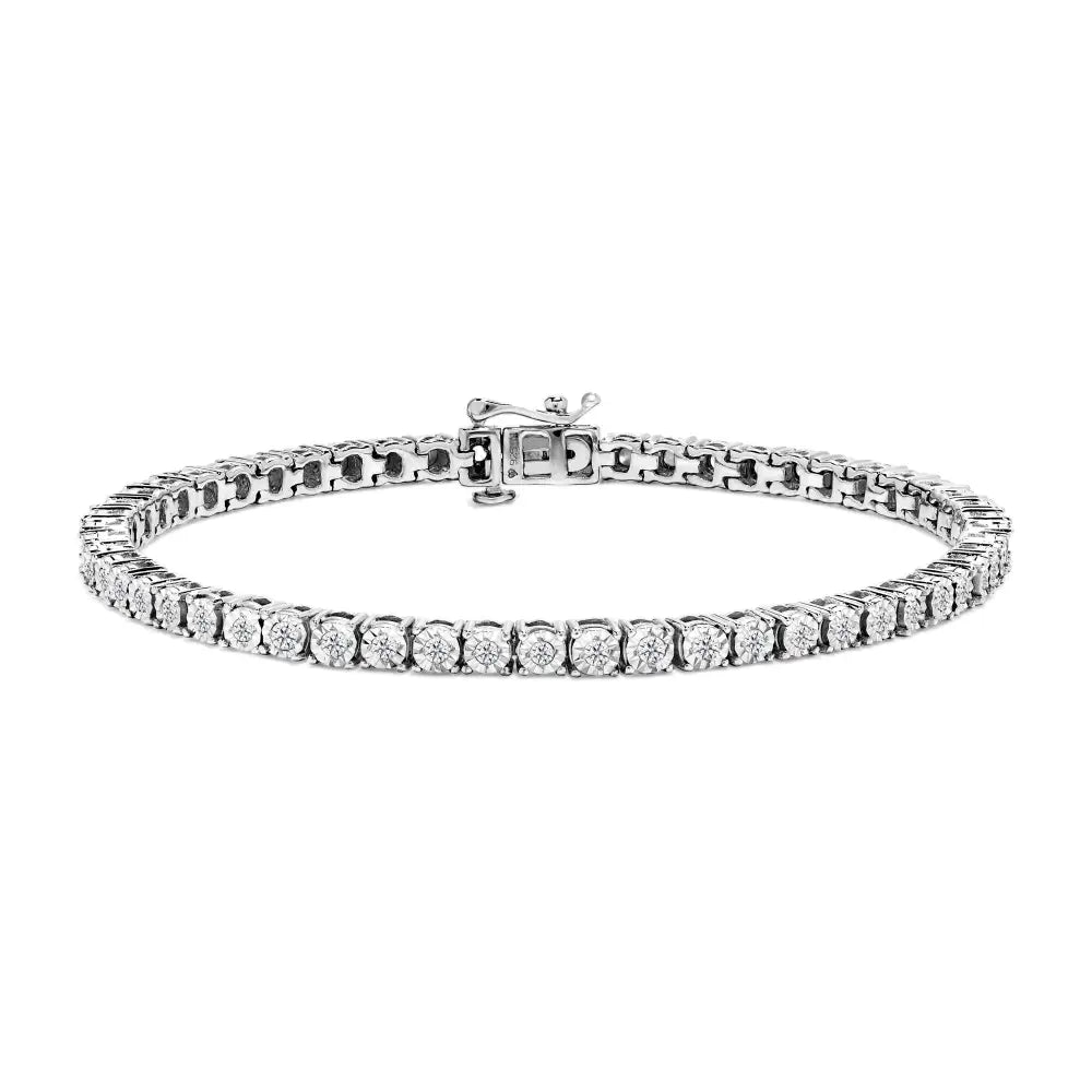 .925 Sterling Silver 1.0 Cttw Diamond Illusion-set Miracle Plate Tennis Bracelet (i-j Color I3 Clarity) - 7’’