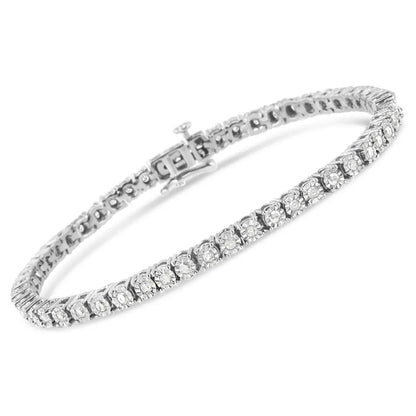 .925 Sterling Silver 1.0 Cttw Diamond Illusion-set Miracle Plate Tennis Bracelet (i-j Color I3 Clarity) - 7’’