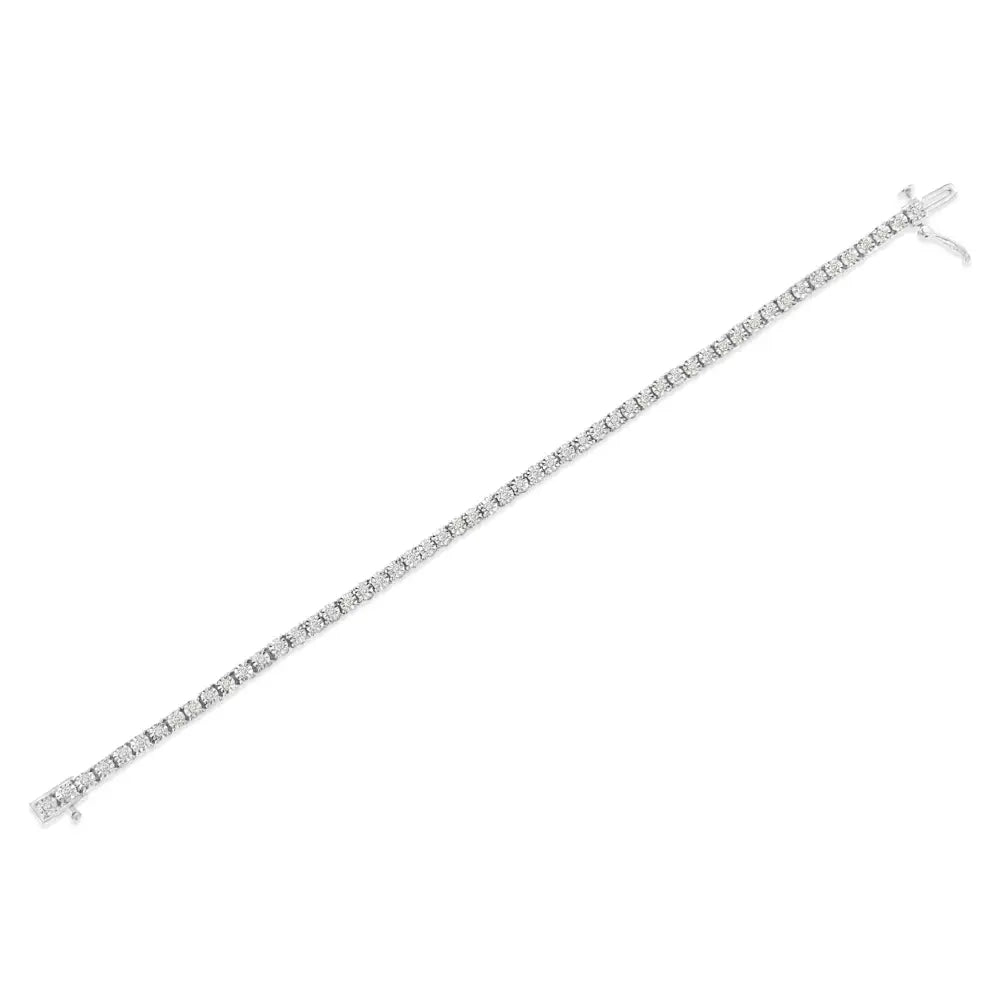 .925 Sterling Silver 1.0 Cttw Diamond Illusion-set Miracle Plate Tennis Bracelet (i-j Color I3 Clarity) - 7’’